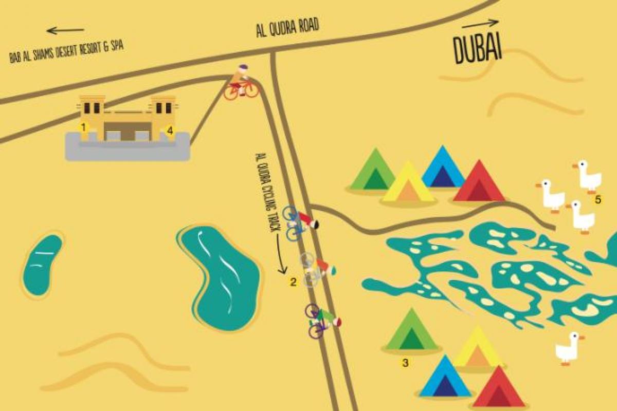 zemljevid Al Qudra Jezero poti