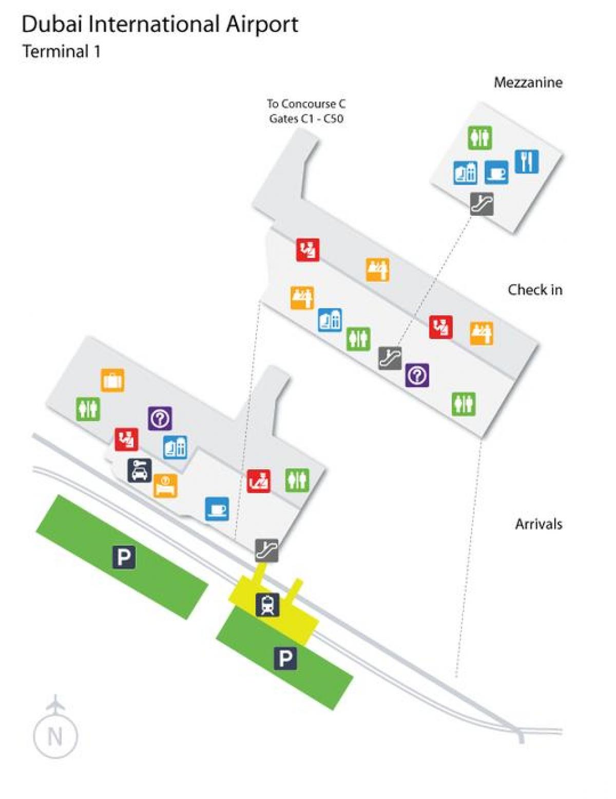 Dubai airport terminal 1 zemljevid z lokacijo