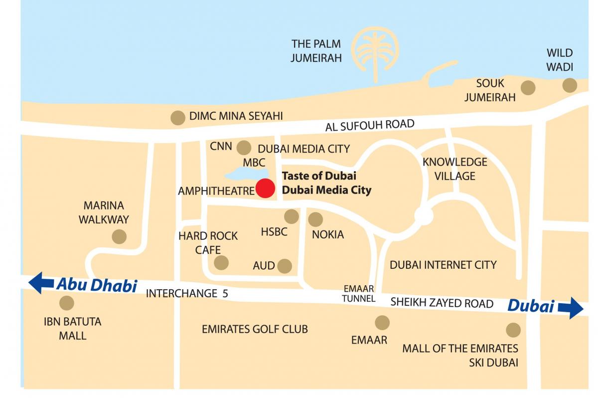 Dubai media mesto zemljevid z lokacijo