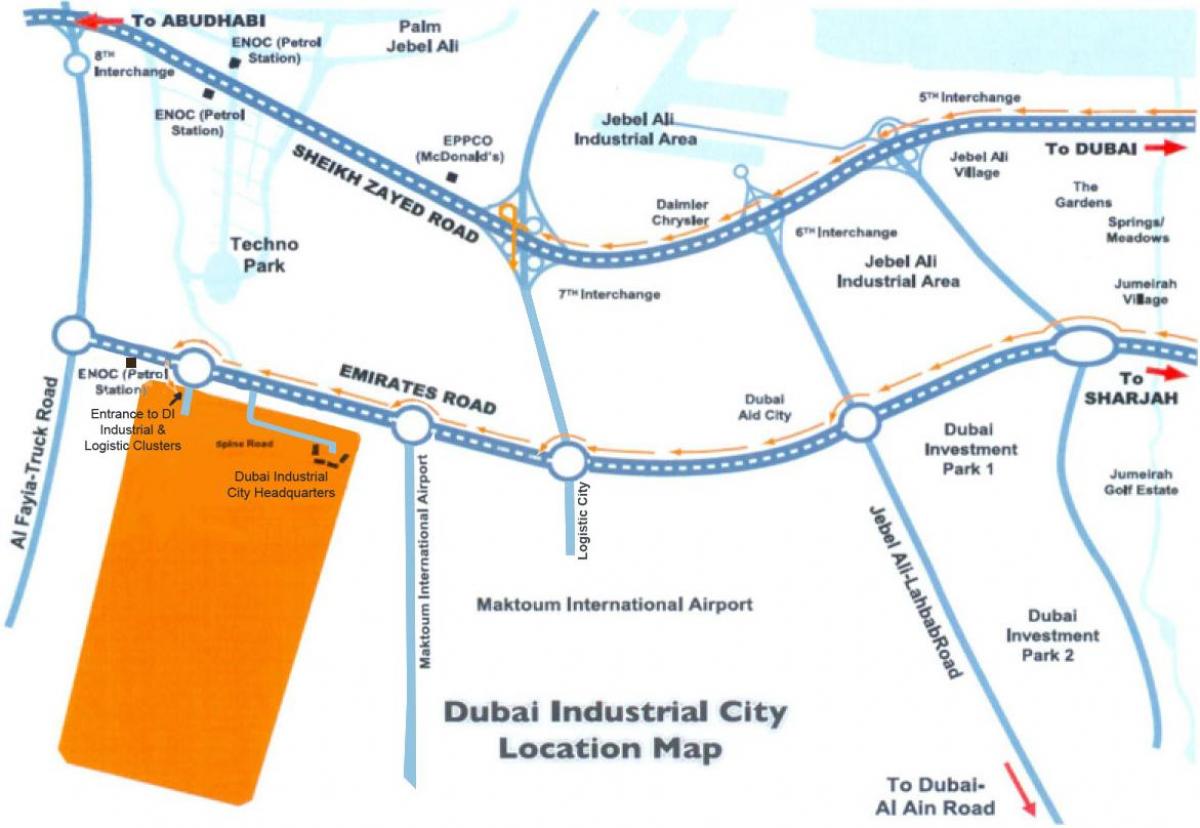 zemljevid Dubaj industrijsko mesto