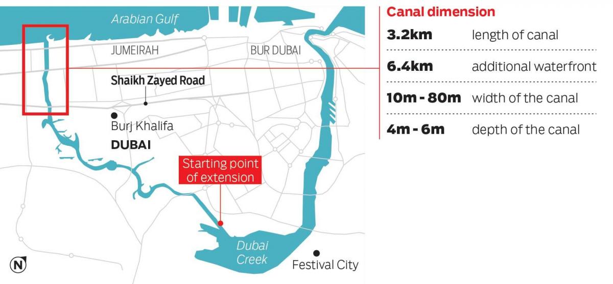 zemljevid Dubaj kanal