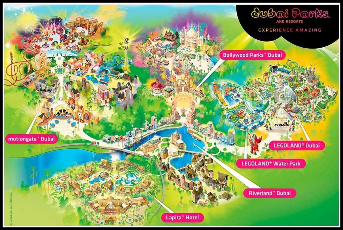 Dubaj parks and resorts zemljevid z lokacijo