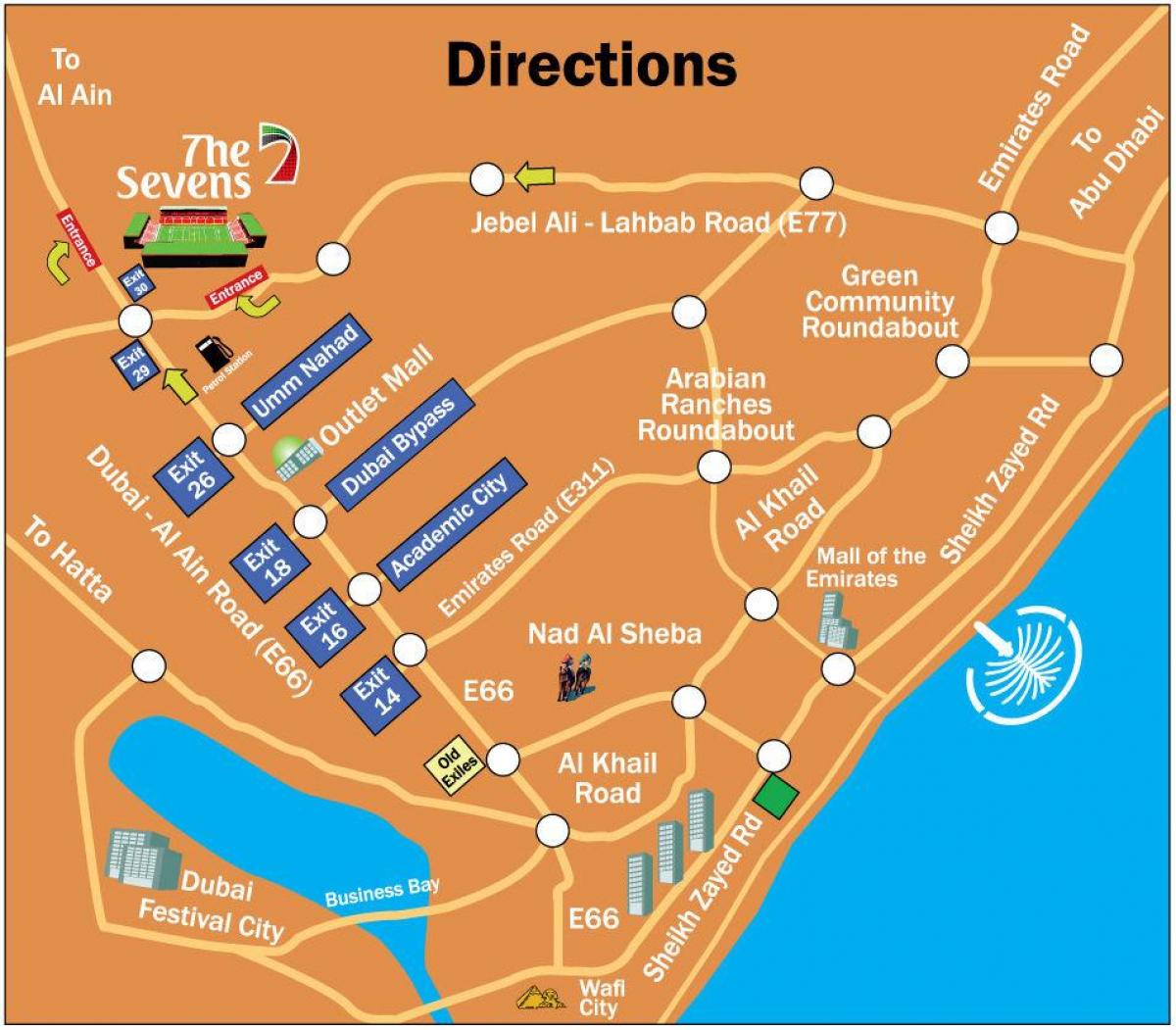 rugby Sedmih Dubaju, zemljevid z lokacijo