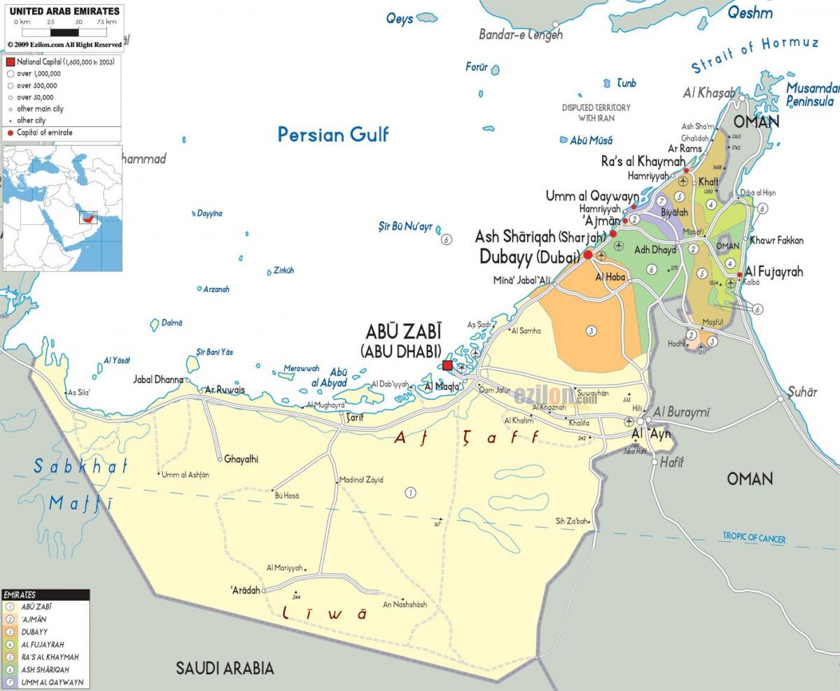 zemljevid Dubaju, združeni arabski Emirati