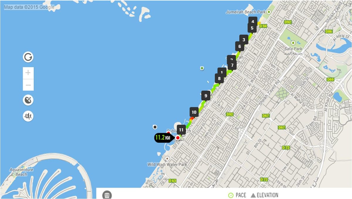 Jumeirah beach teče proga zemljevid