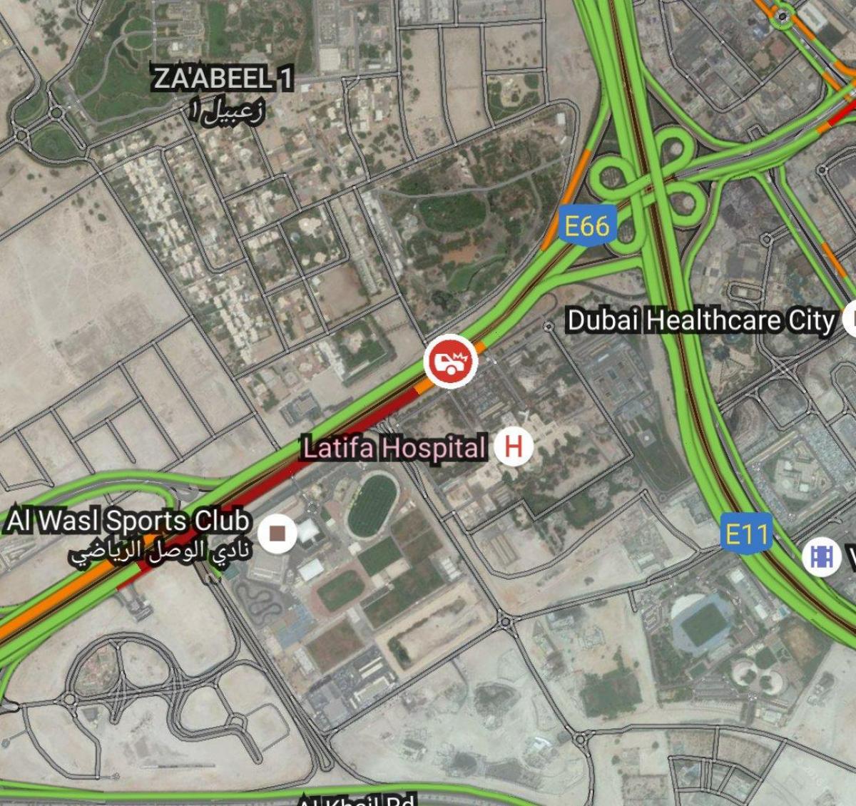 latifa bolnišnici Dubaju, zemljevid z lokacijo