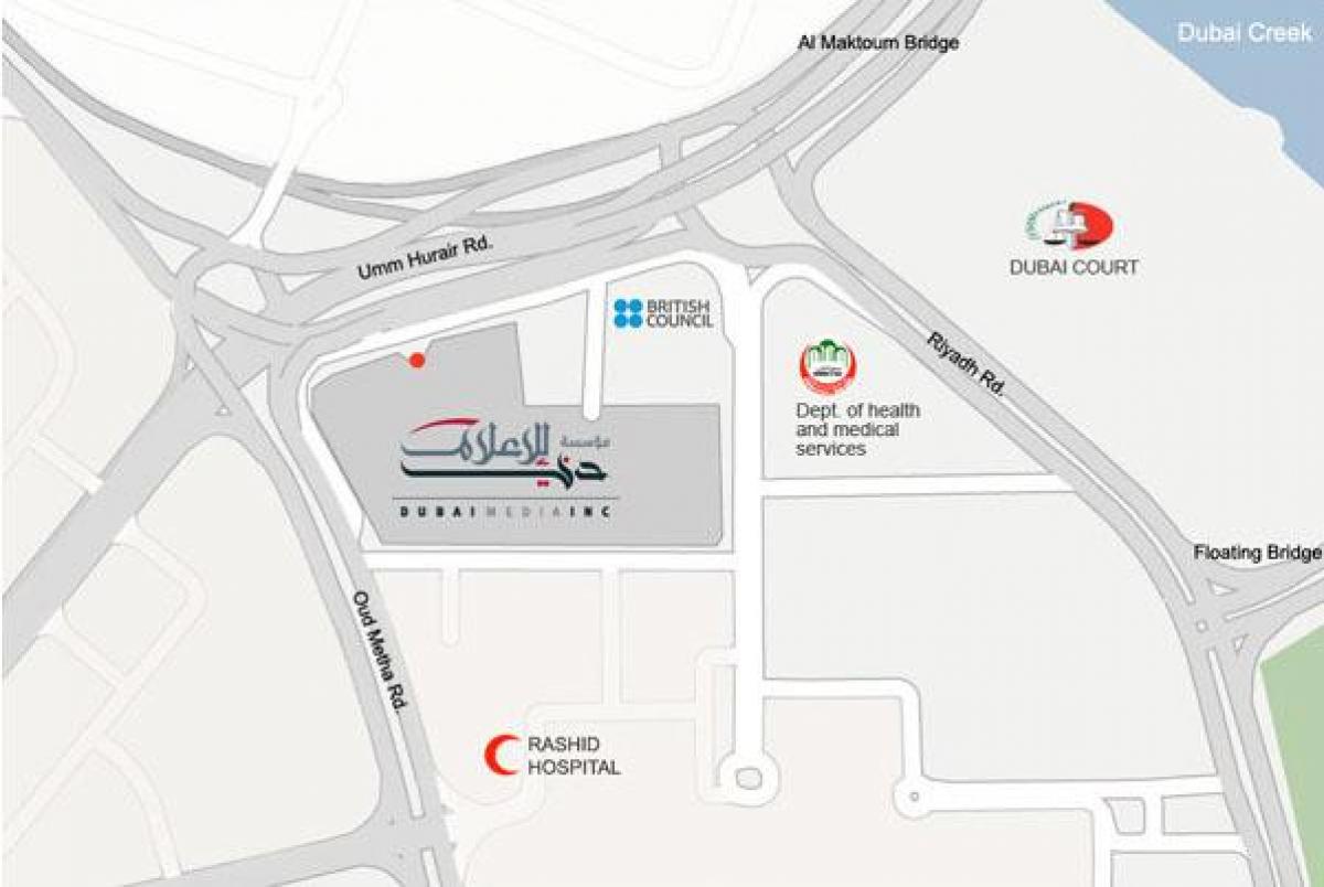 rashid bolnišnici Dubaju, zemljevid z lokacijo